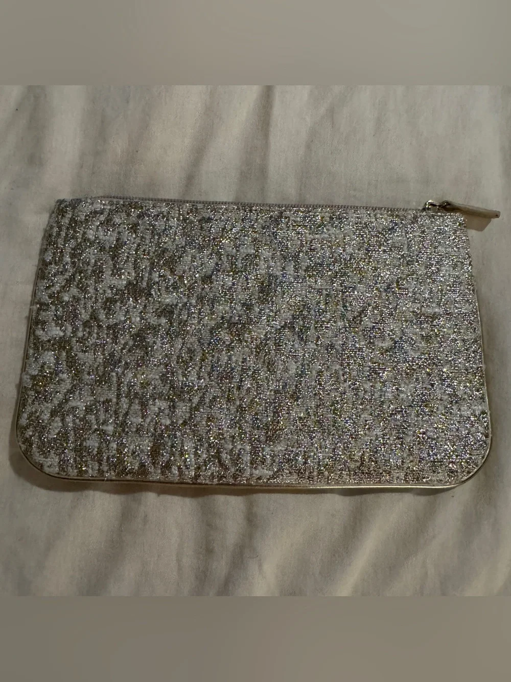 Lilly Pulitzer Metallic Silver & Gold Shimmer Cosmetic Pouch Zip Clutch